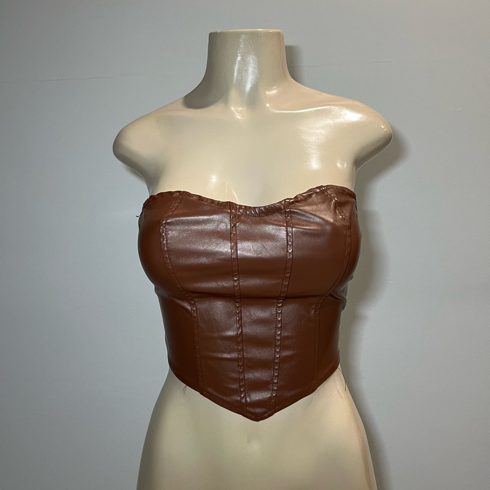 SHEIN Brown Faux Leather Crop Top